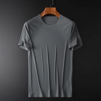 

Luxury Grey Mens Adhesive Pressing Short Sleeve Men T-shirt Summer Fashion Casual Slim Fit T-shirts Man 4XL
