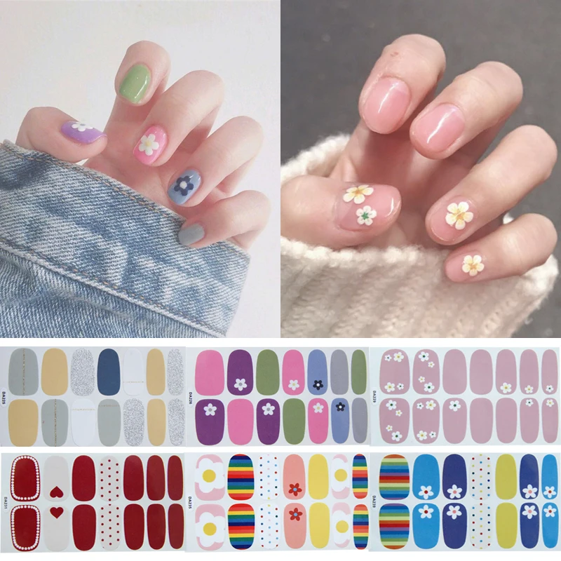 

14tips/set Full Cover Nail Stickers Wraps 2019 New Styles DIY Adhesive Sliders for Women Beauty Art Decals Manicure Waterproof