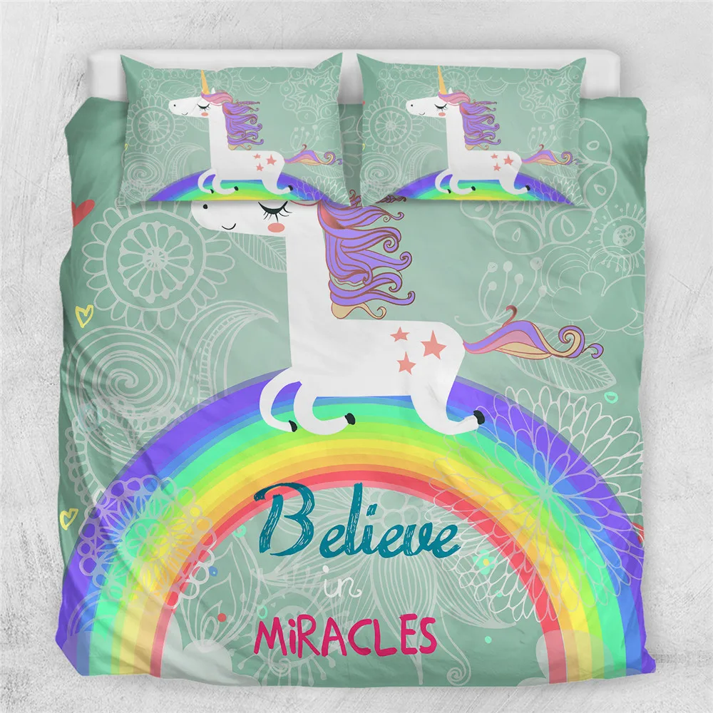 Unicorn Bedding Set Rainbow Colors 3D Printed Duvet Cover Set Single Queen King Size Home Textile for Kids and Friends