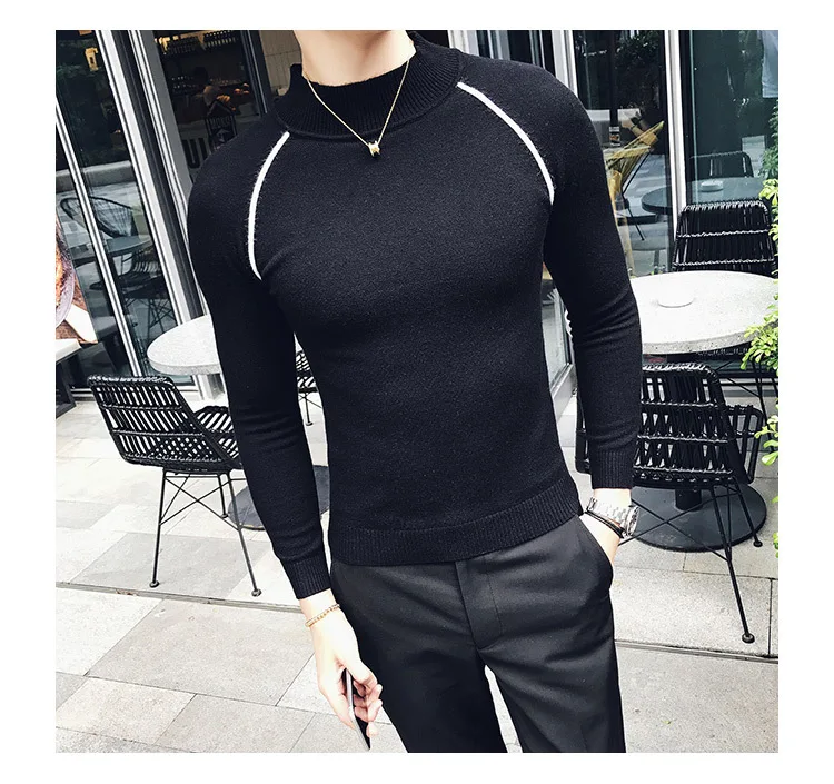 4 цвета контрастная окантовка sueter hombre slim fit полуводолазка пуловер для мужчин Vetement Homme trui heren коричневый slim fit