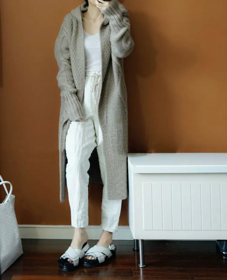 Европейский женский зимний длинный вязаный Тренч с капюшоном Jas корейский женский модный шерстяной толстый ветровка Trui Jas