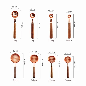 

Walnut Handle Stainless Steel Rose Gold 8-piece Measuring Cup And Spoon Baking Kit Useful And High Quality