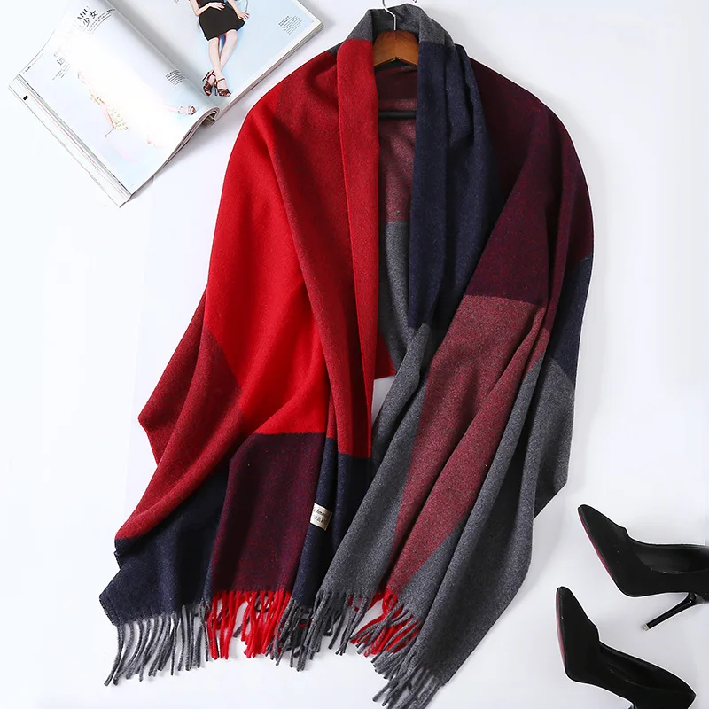 Günstig 200*70 hohe Qualität 45% Echt Cashmere Schal für Frauen Winter Decke Schal Weibliche Winter Poncho Damen Schals Plaid pashmina