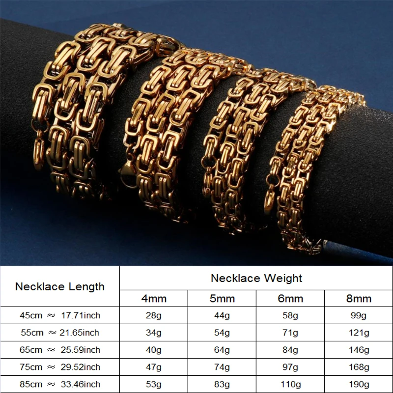 Royal Box Chain Necklace For Men Male Stainless Steel Long Necklace Personalise Jewelry Boyfriend Gift 4 5 6 8mm Width stainless steel necklace metal necklace sterling chain necklace