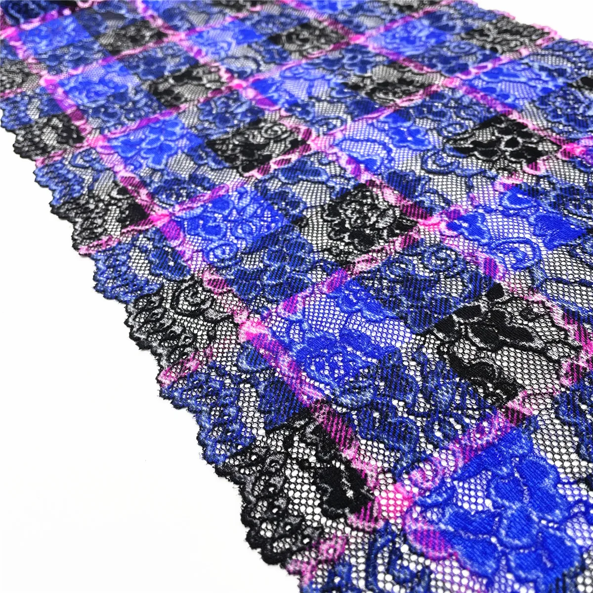 3M/lot Width 28cm Mixed Blue Black Wide Elastic Lace Trim 3