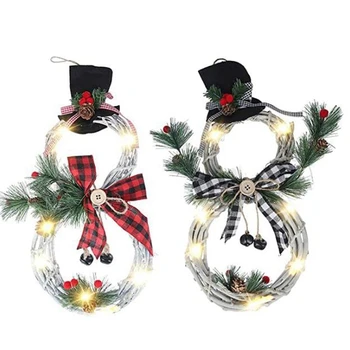 

AFBC Christmas Wreath LED Front Door Wreaths, Snowman Artificial Wreaths for Xmas Home Wall Window Hall Decoration