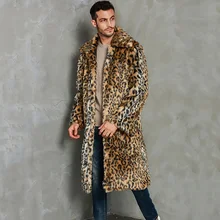 Роскошные толстые теплые леопардовые пальто из искусственного меха новые длинные тренчи мужские с отложным воротником тонкие меховые куртки плюс размер 3XL верхняя одежда