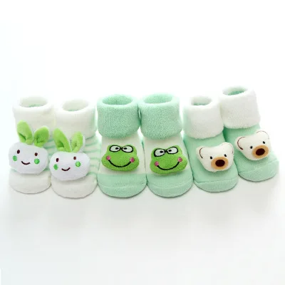 Милые Нескользящие носки, носки для новорожденных с объемным рисунком животных, Тапочки для мальчиков и девочек, зимние теплые нескользящие носки-тапочки для детей 0-18 месяцев - Цвет: green