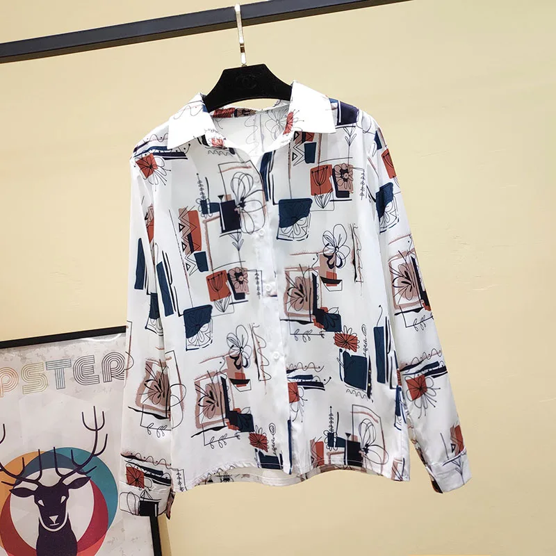 Корейский модный бренд, осенний стиль, blusas mujer de moda, женские блузки, свободные рубашки с принтом, женские топы, moda vetement femme