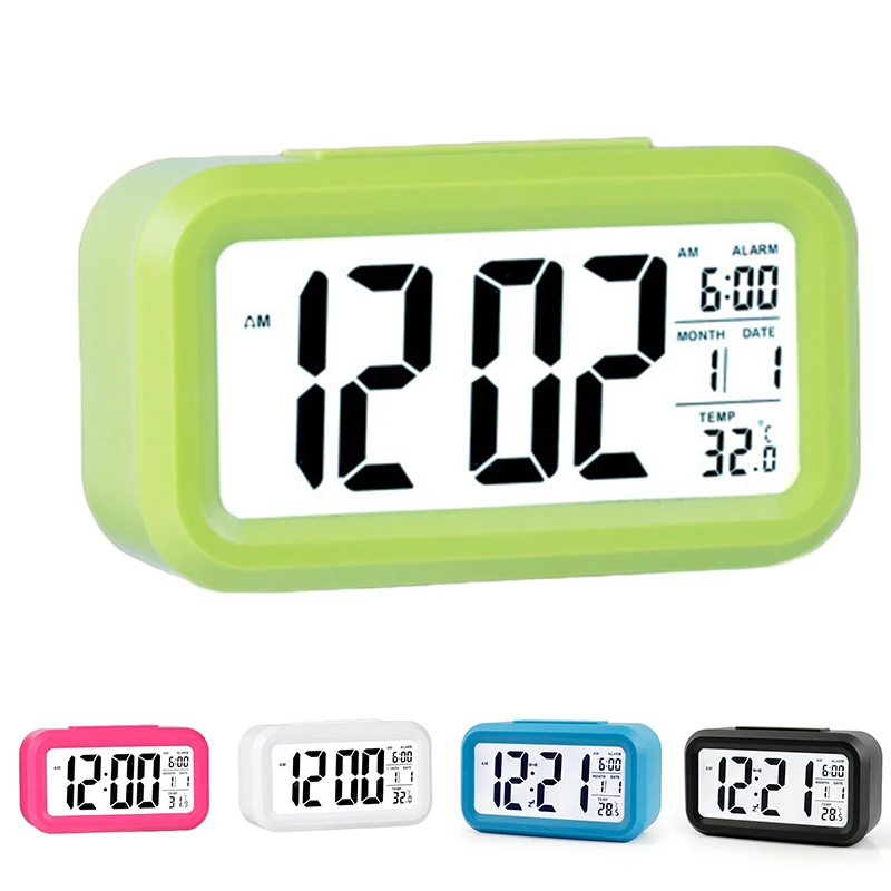 1x Desk LCD Digital Alarm Clock Silent Snooze Backlight Home Temperature Display