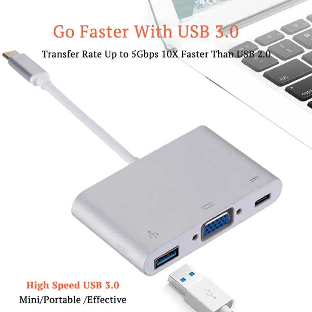 3 в 1 USB 3,1 тип-c к VGA+ концентратор+ PD видео конвертер адаптер тип-c к HDMI+ VGA Аудио кабель конвертер для Macbook Прямая поставка