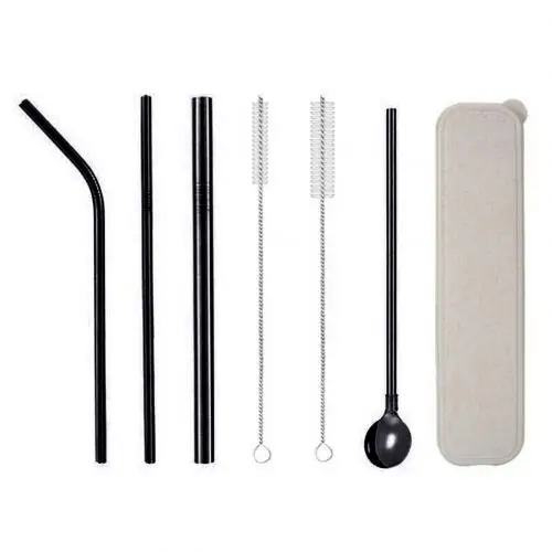 Черный 4Pcs Reusable Bent Straight Drinking Straws Stainless Steel Party Bar Accessory - Цвет: Черный