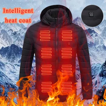 

Winter Warm USB Heating Jackets Coats Men Smart Thermostat Solid Hooded Heated Parkas Waterproof Outdoor Warm Jackets