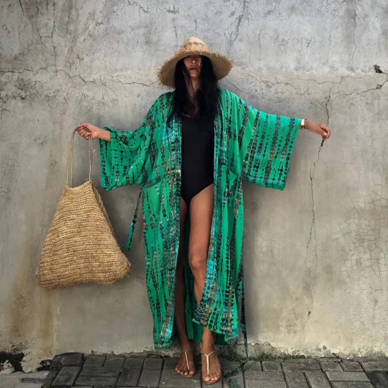 Bikini Cover-Ups Kimono Swim-Suit Beach-Wear Tunic Women Boho Carfigan Sexy Long Plus-Size