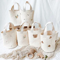 Sac à couches de rangement pour bébé, mignon, poussette, chariot, sac de maternité brodé pour bébé maman, couches portables en coton, sacs seau 