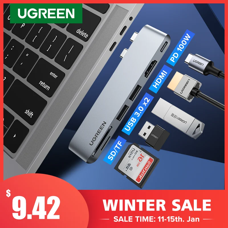 UGREEN USB Type C концентратор с двумя на HDMI RJ45 PD 3 0 SD для MacBook Pro Air Adapter Thunderbolt Dock 1 HUB|USB-хабы| |