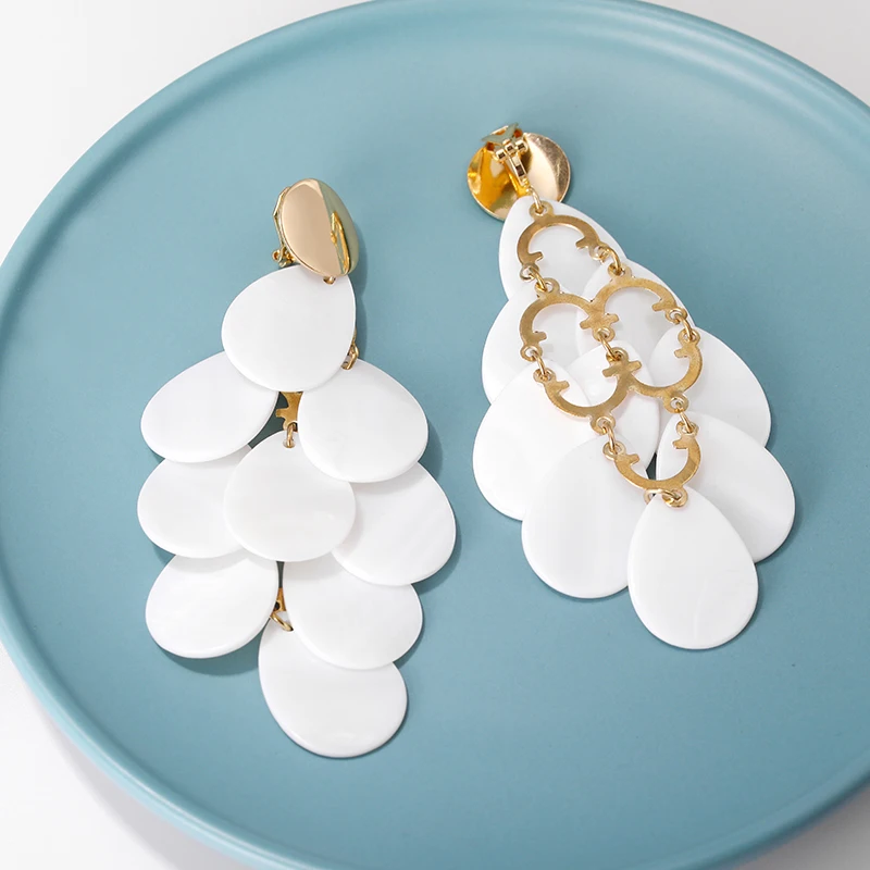 2019 New FASHION Shell Leaves Tassel Clip Earrings Without Piercing for Women Gilrs Ladies Statement Jewelry