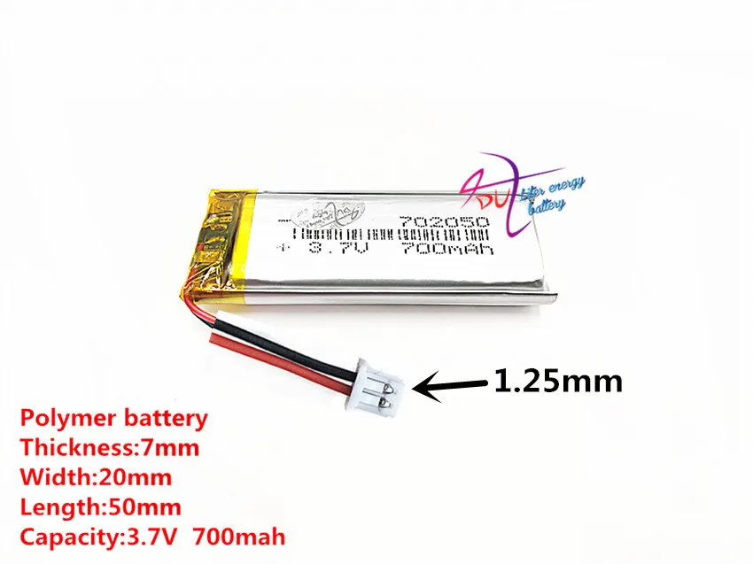 PH 1,25 2pin 702050 3,7 V 700MAH Универсальный литий-ионный аккумулятор для планшетных ПК 7 дюймов 8 дюймов 9 дюймовый 9 дюймовый наушники DVD электронная книга bluetooth Камера
