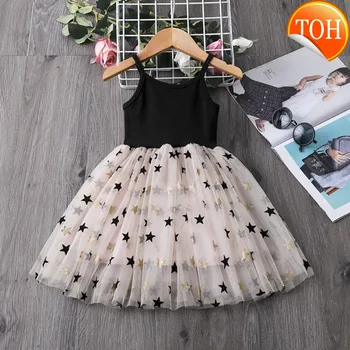 

3 4 5 6 7 8 Year Girls Dress Summer Lace Sling Casual Dresses for Baby Girl Pentagram Pattern Clothes Birthday Party Dress