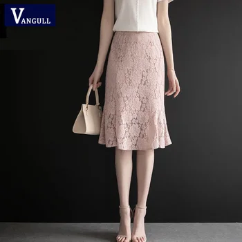 

Vangull Spring Skirts Womens Korean Office Lady Slim Bodycon Pencil Skirt New Fashion High Waist Elegant Lace Midi Skirt Women