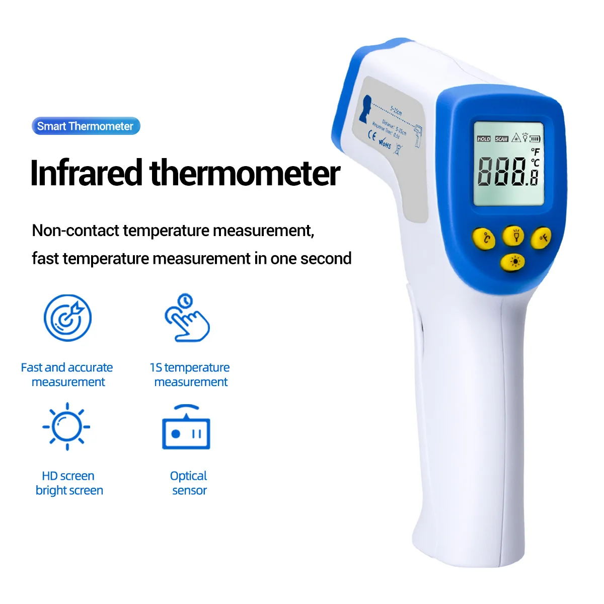 

Electric Thermometer One Second No Touch Non-Contact Body Fever Thermometer Digital IR Infrared Forehead Thermometer