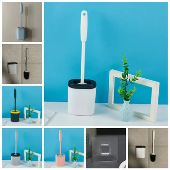 

SiliconeToilet Brush Soft Bristle Wall-mounted Bathroom Toilet Brush Holder Set Clean Tool Durable ThermoPlastic Rubber