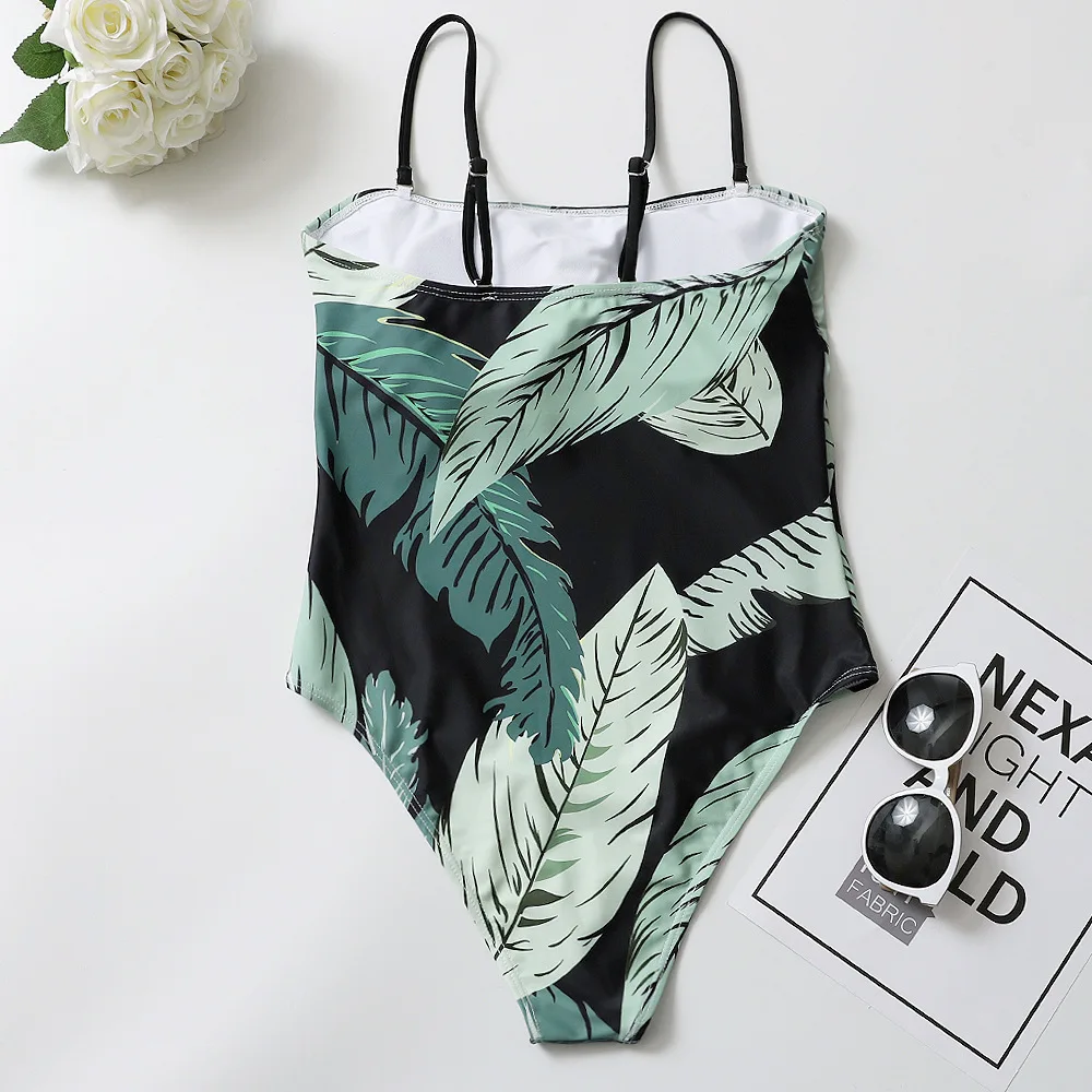 2020 Swimwear Green Leaf Printing Sexy camisole Swimming Suit Bikini women