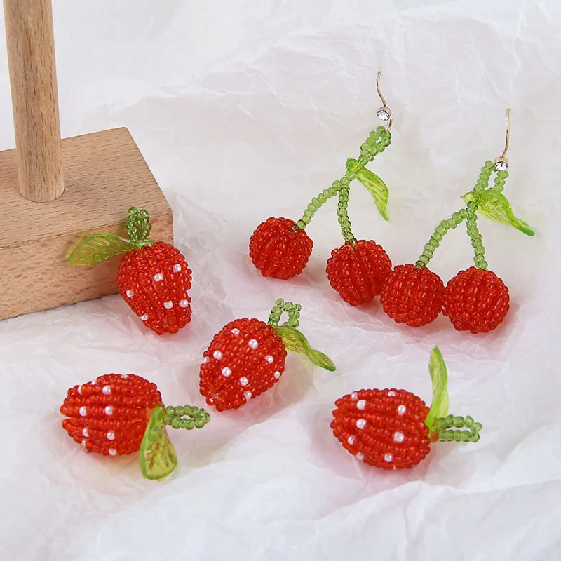 

Min order 12pcs/lot red beads hand-woven cherry small strawberry shape beaded chams diy jewelry earring/garment accessory