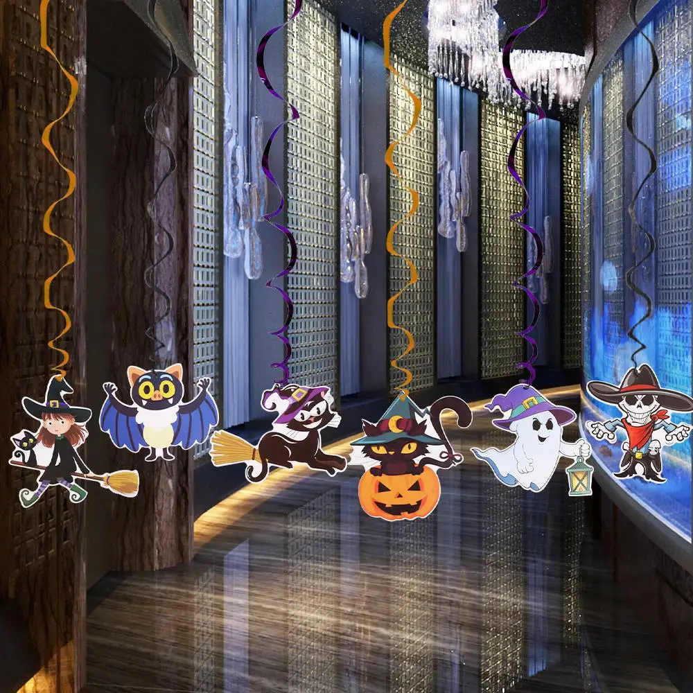 6pc/set Halloween Decorative Metallic Ceiling Hanging Swirl Banner for Halloween Bar Festival Party Home Living Room Decoration