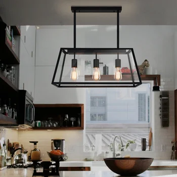 

Vintage black glass Box pendant lamp lights chandelier lighting led hanglamp loft decor lamps light fixtures Living room bedroom