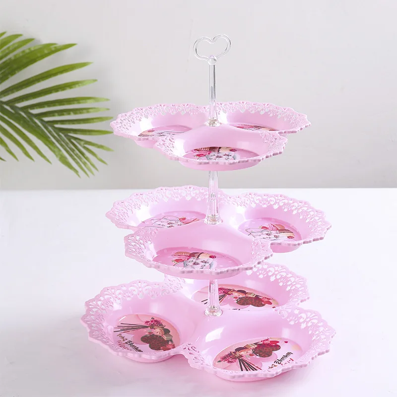 

3 Tiers Plastic Removable Snack Dishes Plate Dessert Stand with Handle Cake Fruit Tray Wedding Birthday Nuts Candy Storage Rack