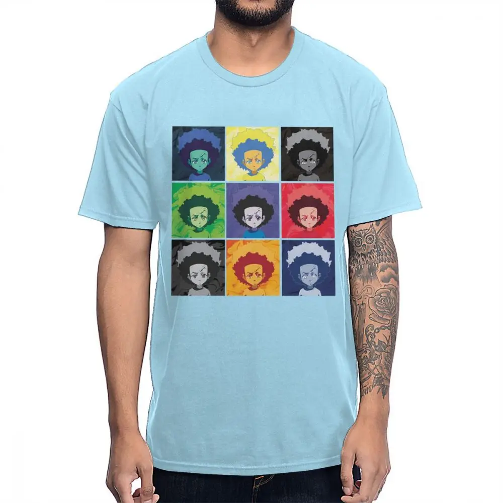 Мягкий тонкий Craig Smokey Boondocks Huey футболка для мужчин Ретро стиль милый Классический круглый вырез Homme футболка - Цвет: Небесно-голубой