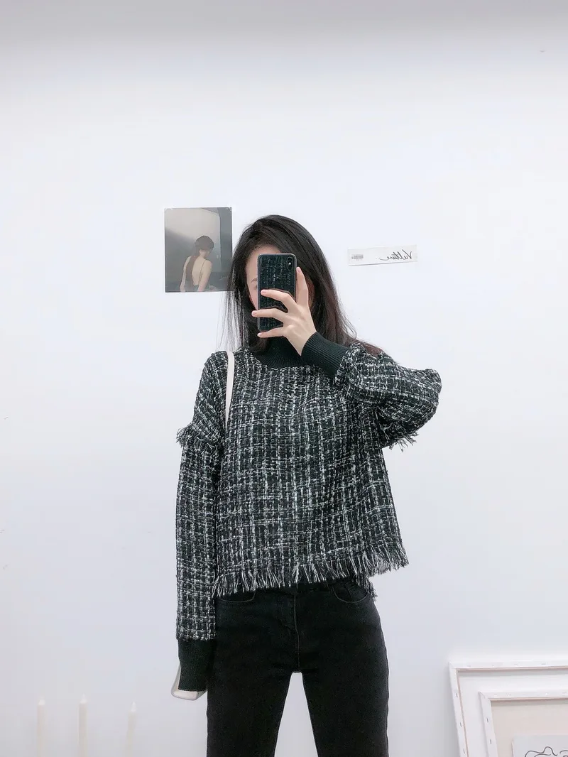 Skup Jesień 2019 nowe ubrania kobiet dzianiny wełniane bluza z długim rękawem z golfem surowej krawędzi nowoczesne Lady luźne góry bluzy z kapturem