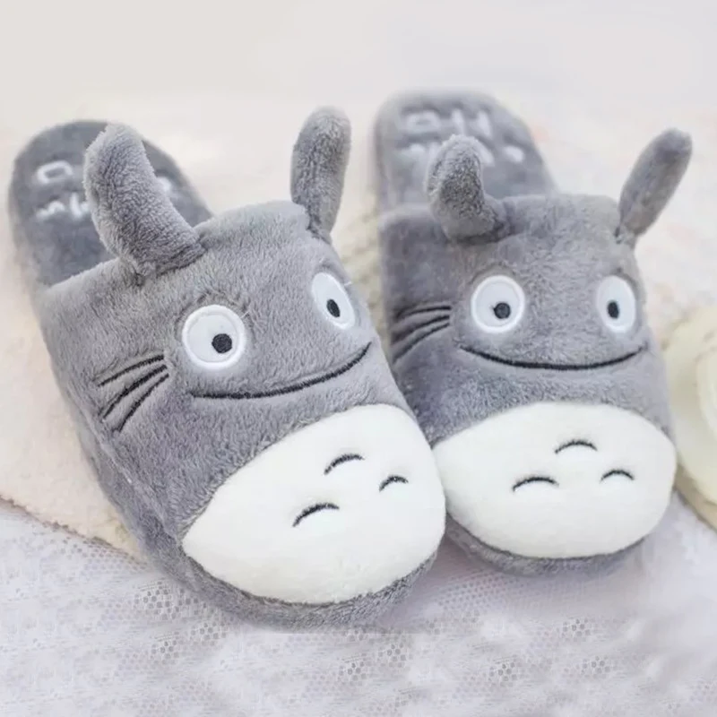 

Winter flat shoes for women, warm Totoro animal plush slippers, comfortable comfortable shoes for the house floor for women
