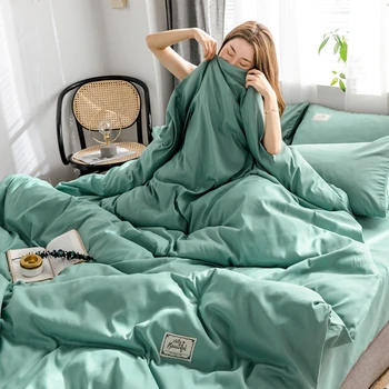 

Northern European-Style Solid Color Denim Bedding Linen Quilt Three-Piece Set Dormitory Single Quilt Cover