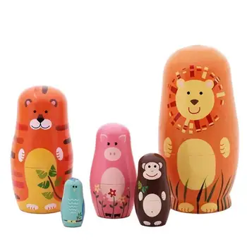 

5Pcs/Set Russian Matryoshka Dolls Wooden Bear Animal Russian Nesting Dolls Handmade Desktop Decor Gift Unisex DIY Dolls
