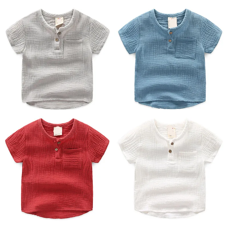 Girls Tops kids summer Clothes cotton tshirts children t-shirts for baby boys short sleeve t shirts solid linen beachwear