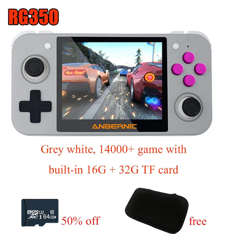Gray white TF Whatsko RG350 портативная игровая консоль 14000+ игры ретро видео игры 64-бит 3,5 дюймов ips экран 16G+ 32G+ 64G TF защитная сумка - Цвет: Gray white TF