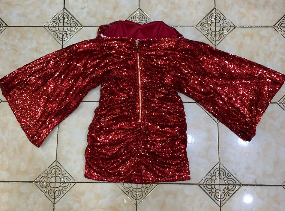 2020 New Shiny Red Sequin Dress Women Sexy Tube