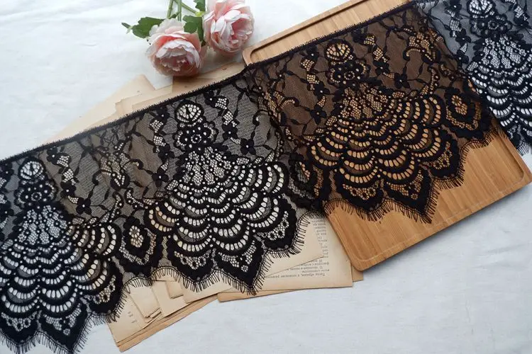 6 м/упак. ширина 24 см белый черный DIY изысканные классические ресницы кружева украшения вышивка кружевная ткань RS673 - Цвет: black 6m