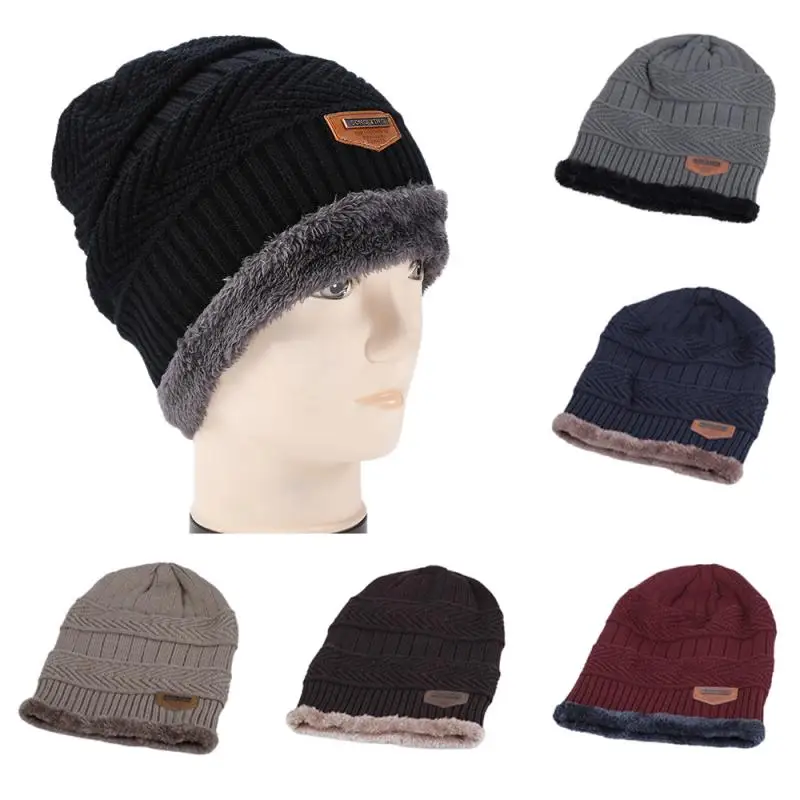 Мужская и женская теплая вязаная шапка, уличная шапка, Зимние Повседневные шапки, одноцветные вязаные зимние шапки с черепом, Шапка-бини