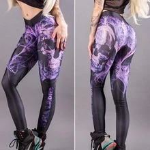 Женские брюки с принтом черепа узкие ноги фитнес Длинные повседневные брюки для пробежек