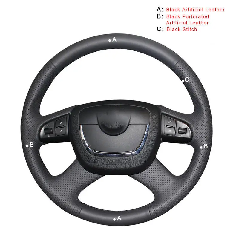 Авто оплетка на рулевом колесе Крышка для Skoda Octavia a5 Superb 2012 2013 Fabia 2010- внутренние чехлы на рулевое колесо автомобиля - Color Name: Artificial Leather