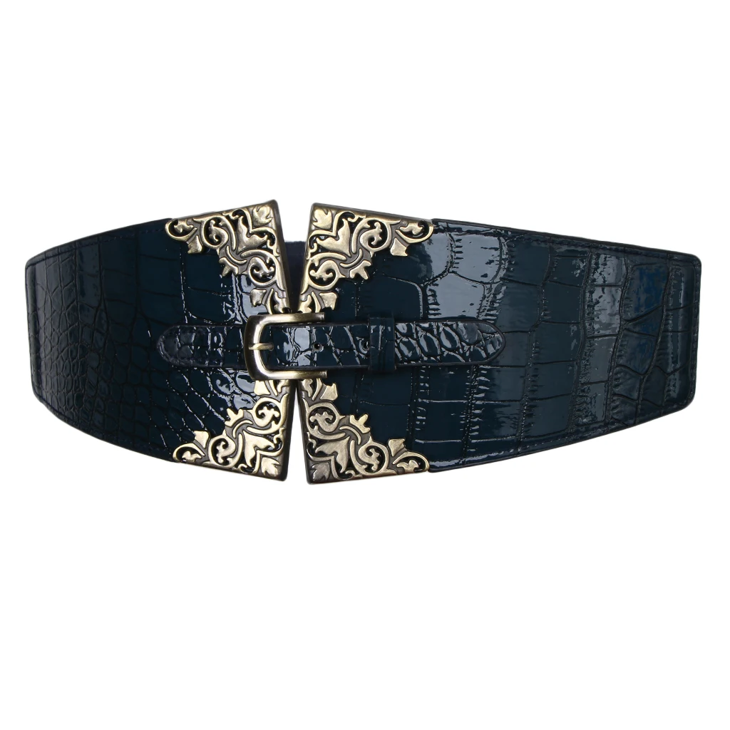 Dark Blue Широкий Эластичный пояс для талии ремень под кожу аллигатора, женское платье Декор Шарм - Цвет: Dark Blue