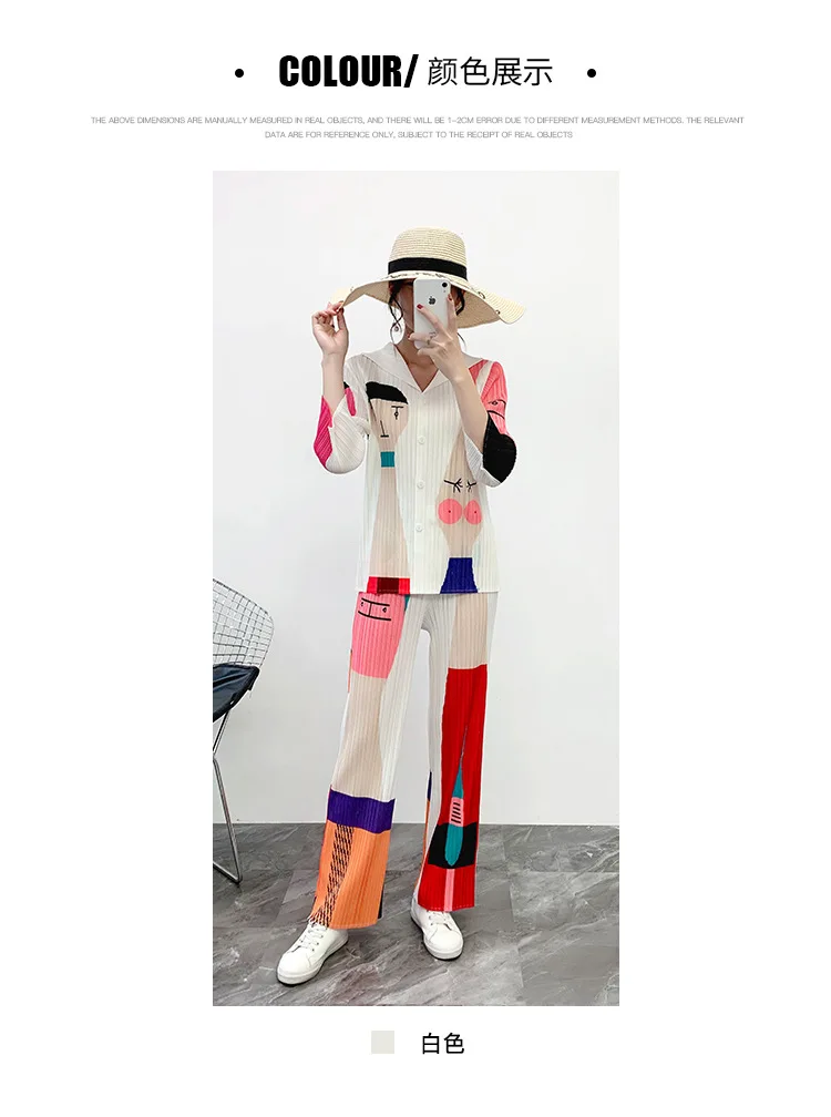 Miyake плиссированные комплект из двух предметов белый Повседневный свободный характер женские костюмы короткое пальто длинные широкие брюки Новая Осенняя мода