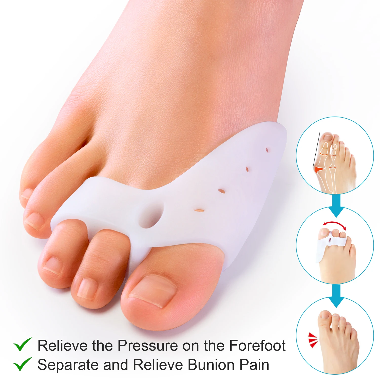 2pcs Silicone Hallux Valgus Corrector Daily Big Toe Protective Sleeve Breathable Toe Separator Bunion Adjuster Pedicure C1755