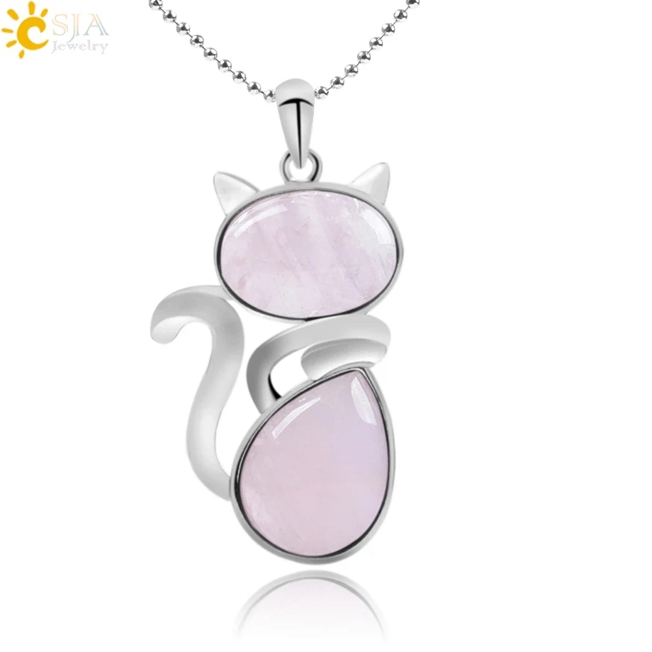 Pink Quartz Pendants Necklaces Jewelry Black Onyx Natural-Stone CSJA Reiki Girl Cute