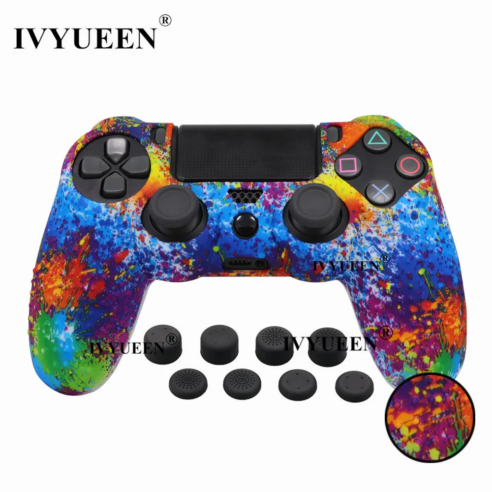 Ivyueen 10 в 1 Шипованная Мягкая Силиконовая защитный чехол кожи для sony Dualshock 4 PS4 Pro Slim контроллер с 8 шляпка аналогового стика