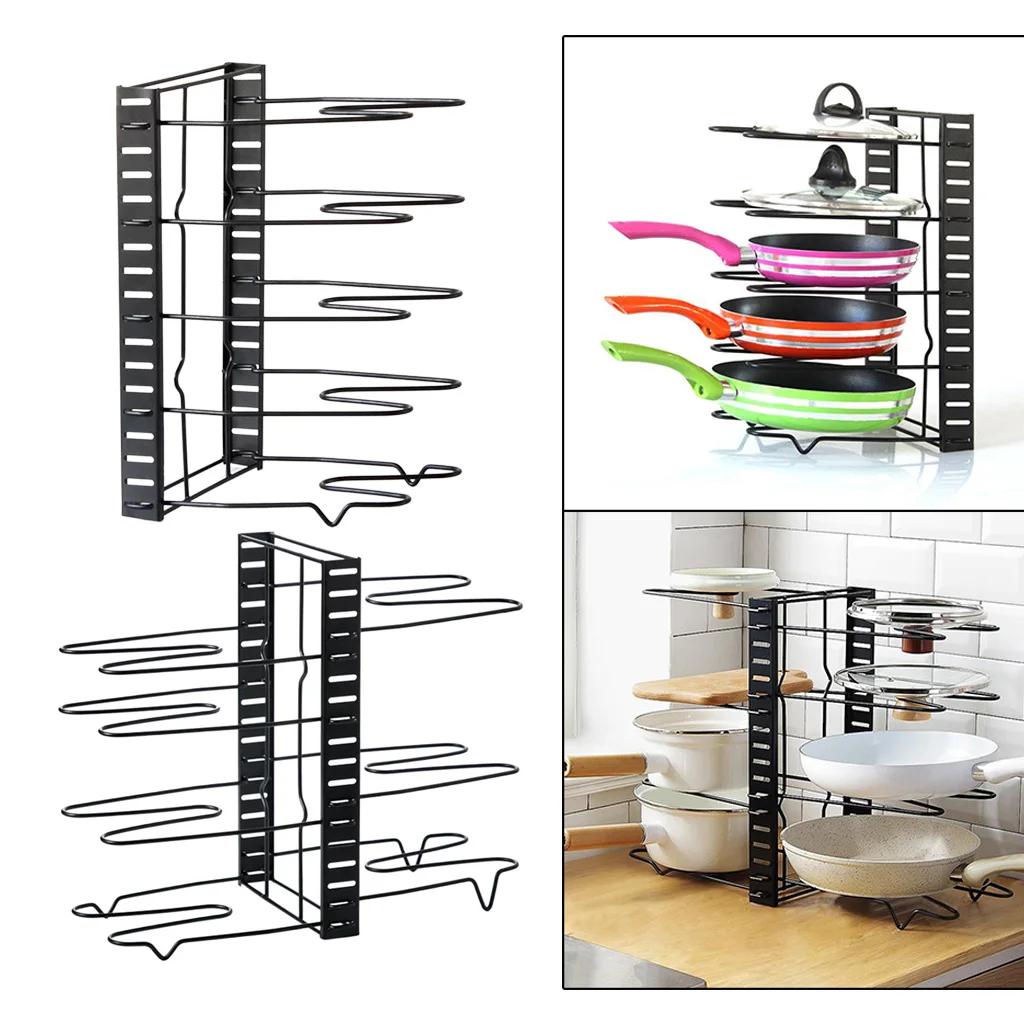 Pot Pan Rack Organizer Adjustable Holder Kitchen Cabinet Pantry Pot Lid