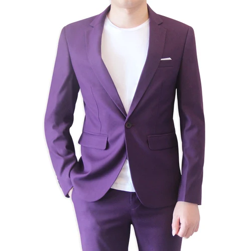 purple Мужской костюм из 3 предметов(пиджак+ брюки+ жилет), Свадебный костюм жениха, мужской модный однотонный деловой костюм, повседневный приталенный мужской костюм - Цвет: purple